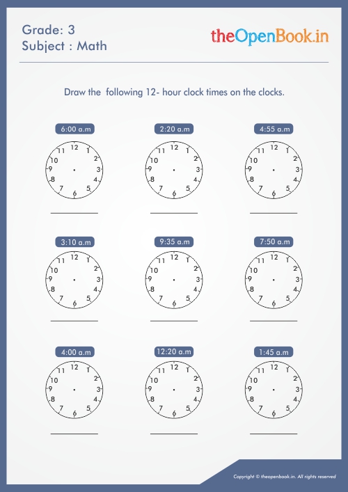 12 Hour Clock Worksheet