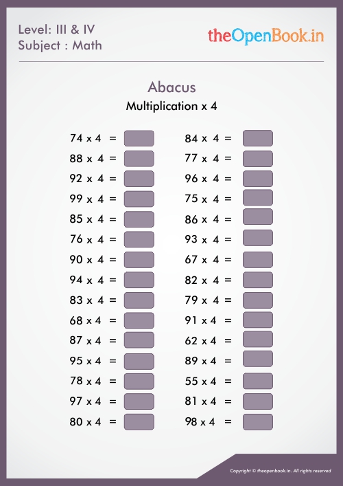 Abacus Multiplication Worksheets